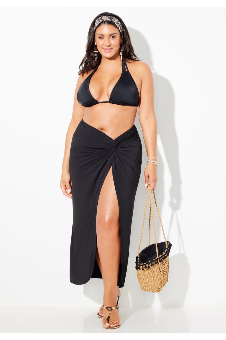 Pack & Go Wrinkle-Resistant Sarong Skirt Cover Up, Alternate, color, Black