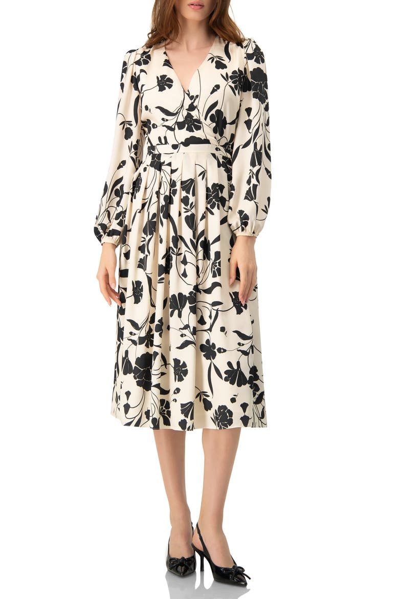 V-Neck Midi Dress with Long Sleeves, Main, color, Bone