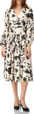IVONNE V-Neck Midi Dress with Long Sleeves