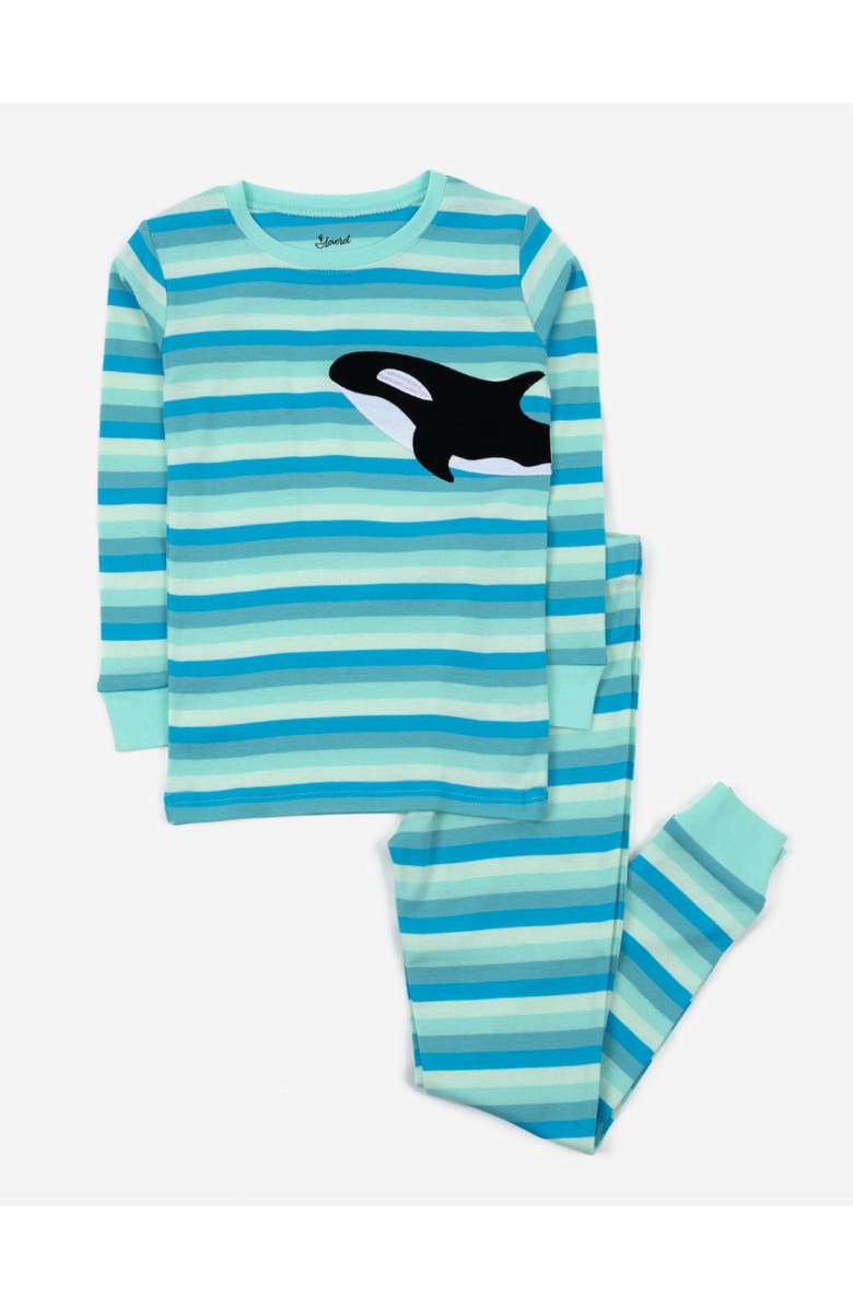 Leveret Two-Piece Cotton Printed Matching Family Pajamas, Animal Friends, Main, color, Orca Stripes
