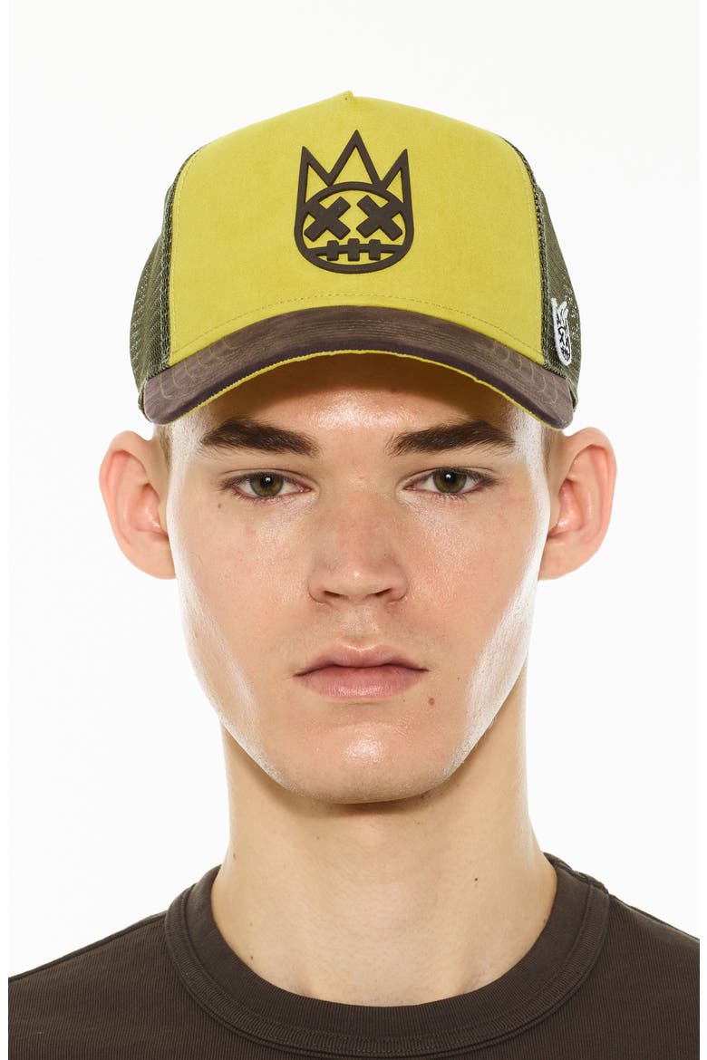 Logo Mesh Back Suede Trucker Hat, Main, color, GREEN SHEEN