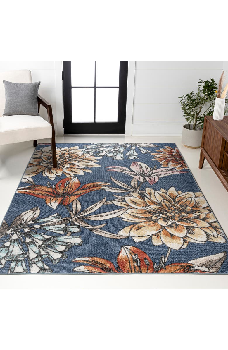 JONATHAN Y Giglio Modern Botanical Flower Area Rug, Alternate, color, Blue/Orange/Cream
