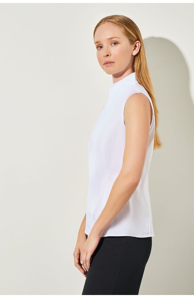 Ming Wang Sleeveless Zip-Up Stretch Cotton Shirt, Alternate, color, White