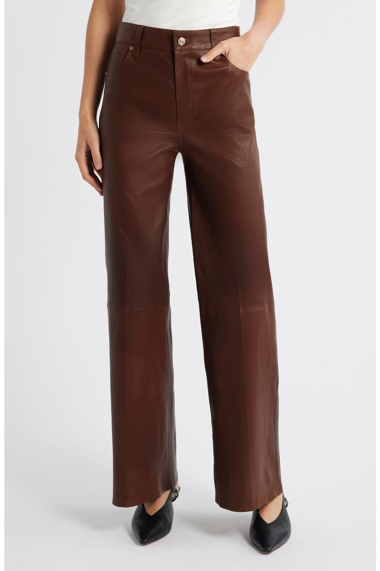 Le Slim Palazzo Leather Pants, Main, color, CEDAR