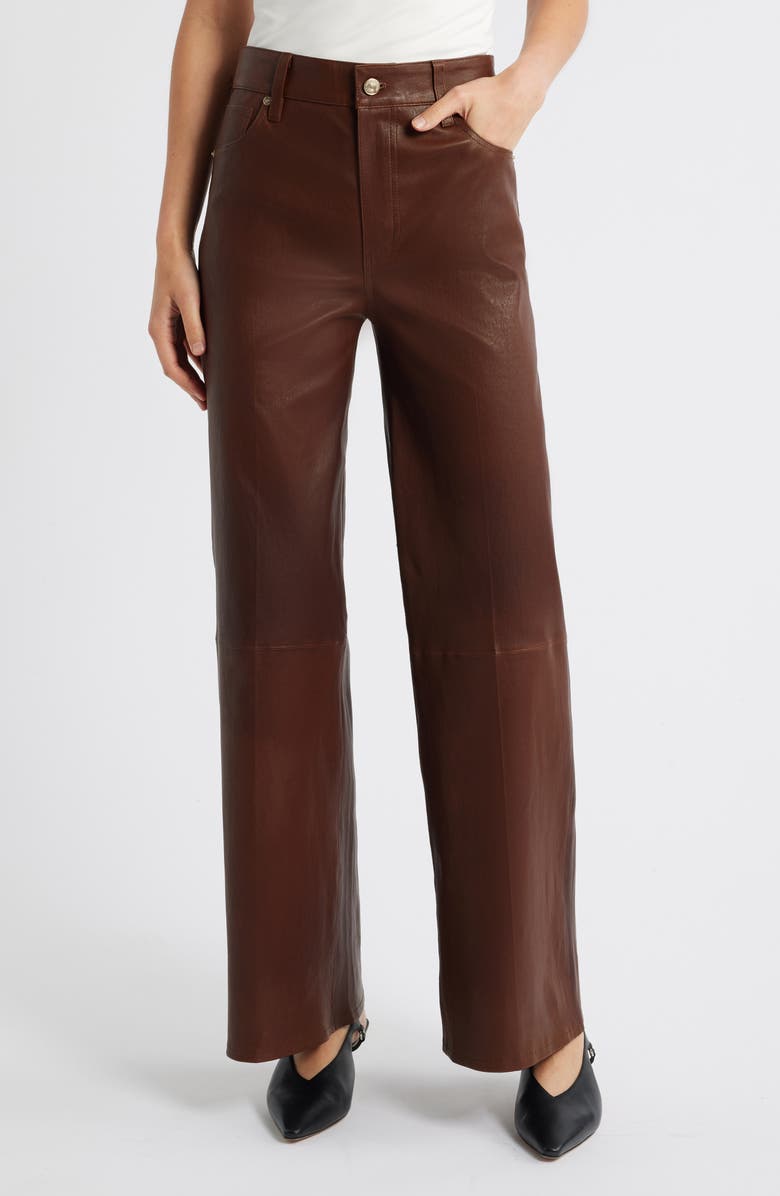 FRAME Le Slim Palazzo Leather Pants, Main, color, Cedar