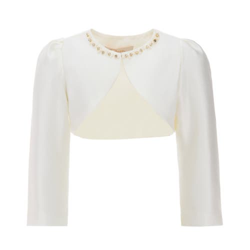 Tulleen Cropped Satin Cardigan In Cream