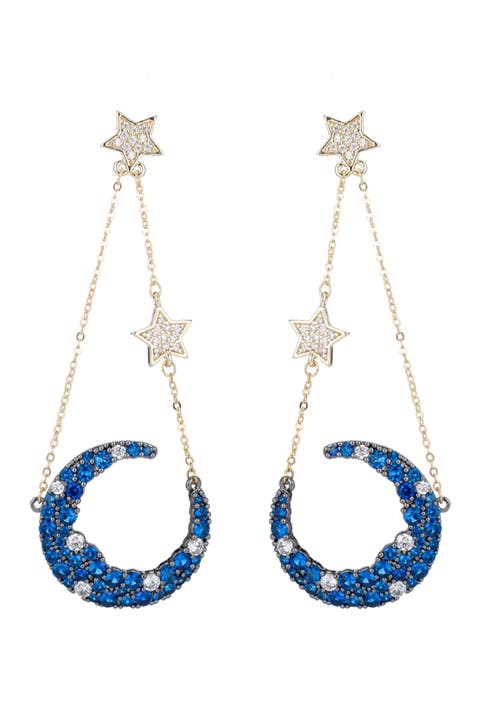 Nevaeh CZ Crystal Star Moon Drop Earrings