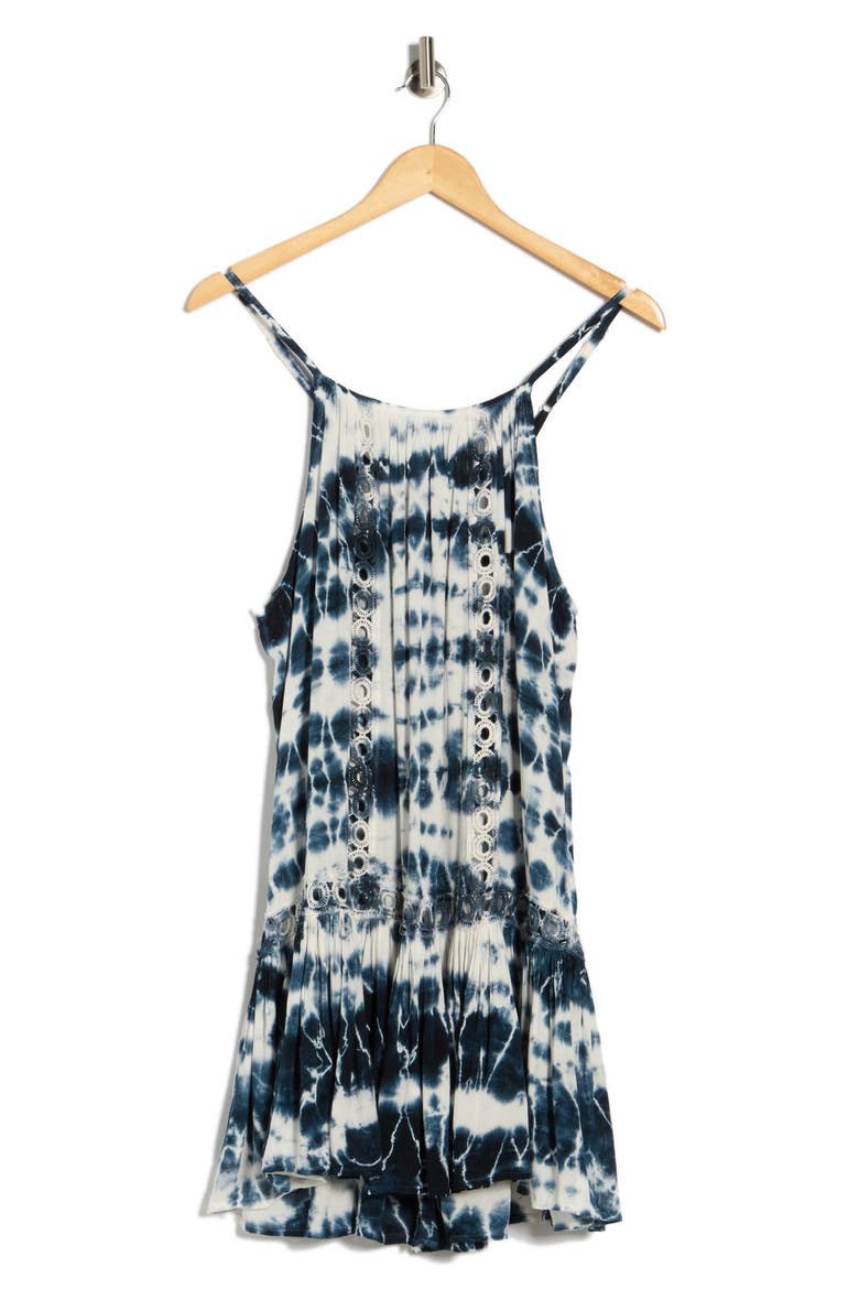 Tonal Lace Scoop Neck Dress, Alternate, color, NAVY TIE DYE