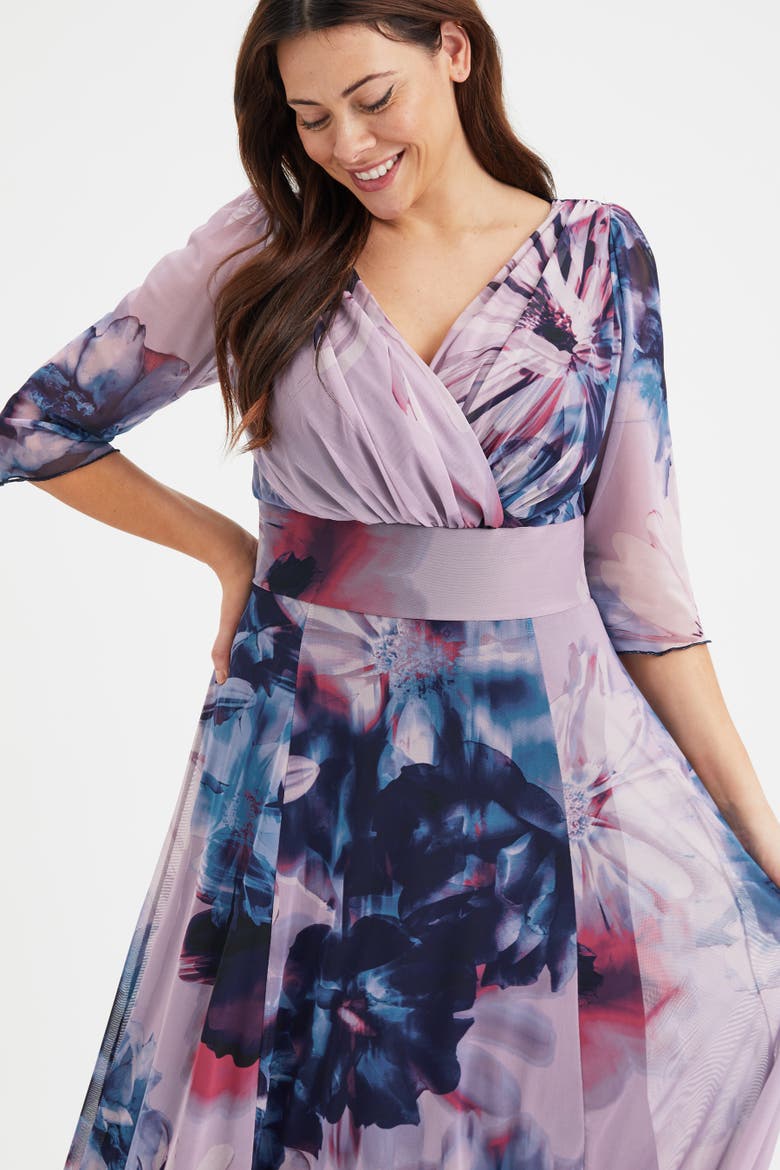 Verity V-Neck 3/4 Sleeve Maxi Dress, Alternate, color, Indigo Rose