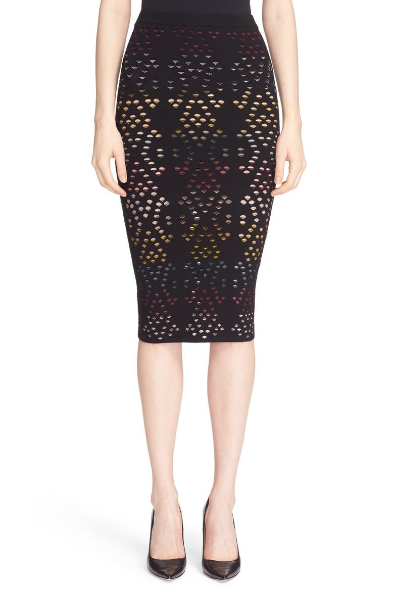 'Ani' Multicolor Pointelle Knit Pencil Skirt, Main, color, BLACK/ MULTI