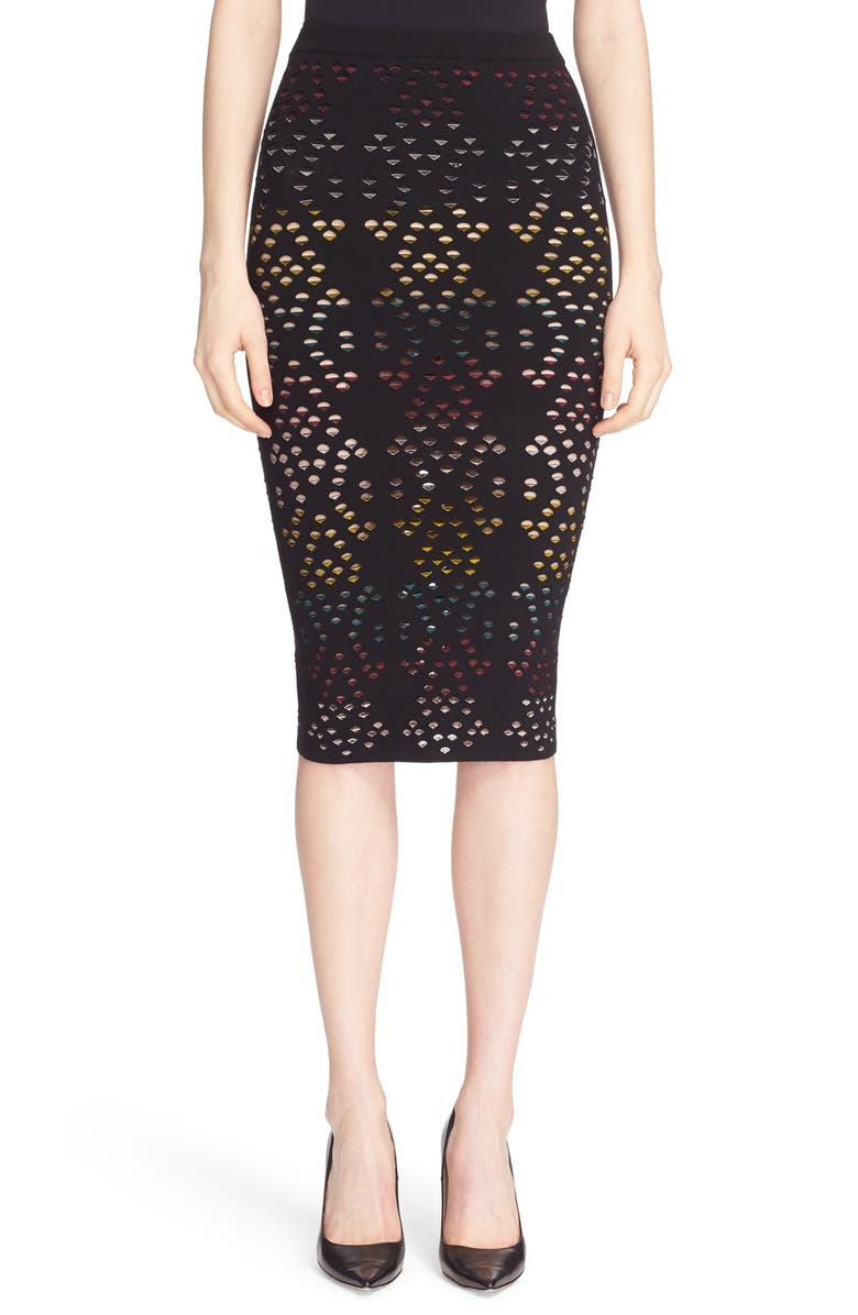 Alice + Olivia 'Ani' Multicolor Pointelle Knit Pencil Skirt, Main, color, 
