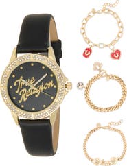 True Religion Angled Logo Faux Leather Strap Watch & Bracelets Set, 26.5mm