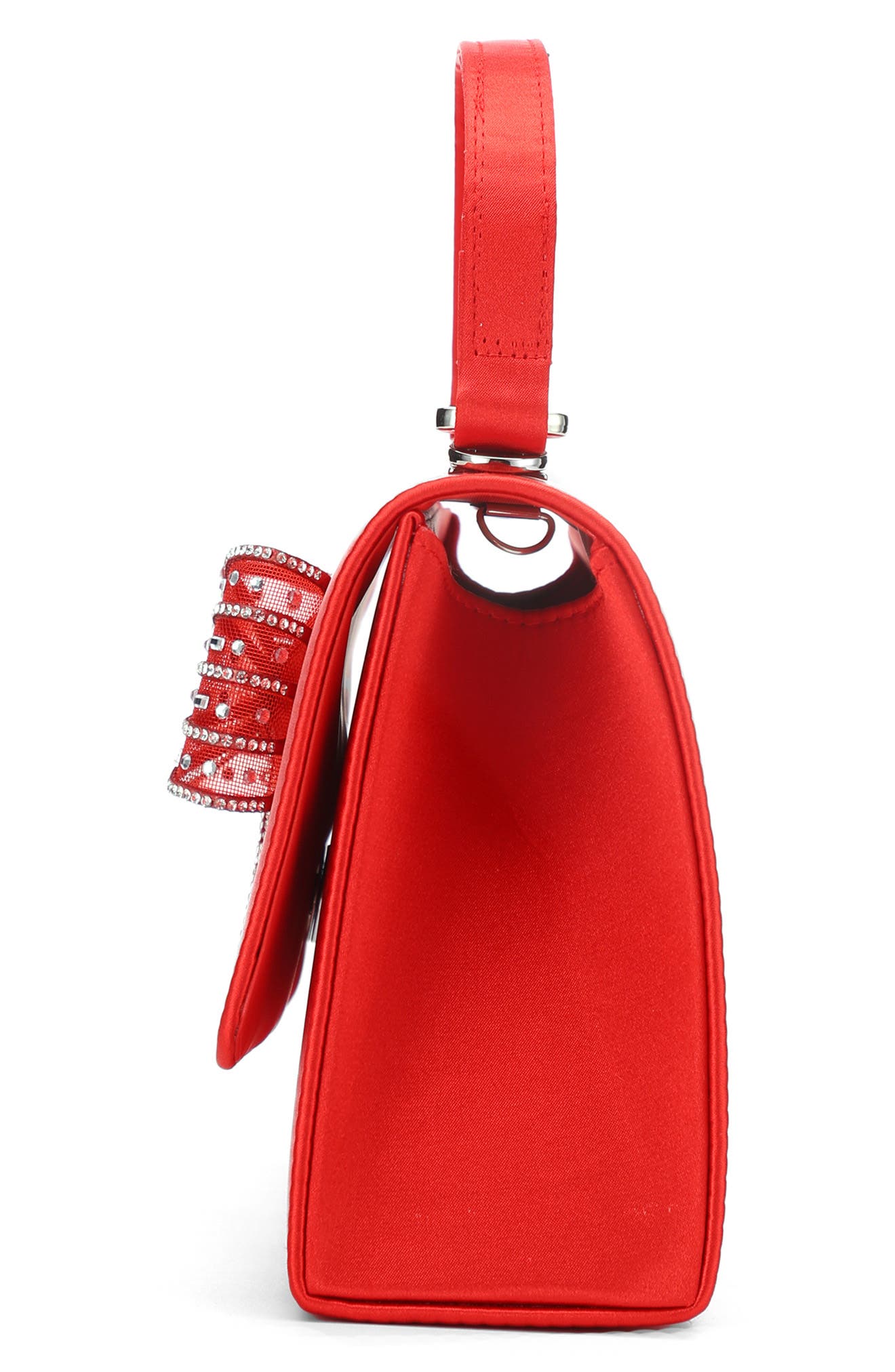 Leslie Crystal Bow Satin Clutch, Alternate, color, RED