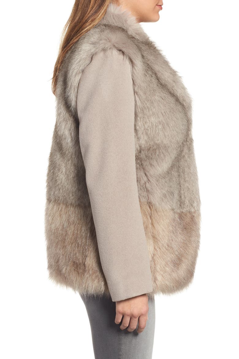 Maddie Wool Blend Sleeve Faux Fur Jacket, Alternate, color, BROWN SUGAR COMBO