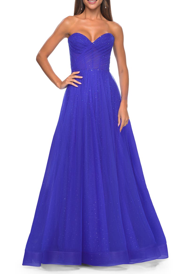 Sweetheart Tulle and Rhinestone Prom Dress with Illusion Detail, Main, color, Electric Blue