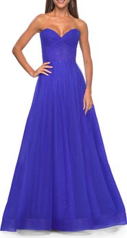 La Femme Sweetheart Tulle and Rhinestone Prom Dress with Illusion Detail