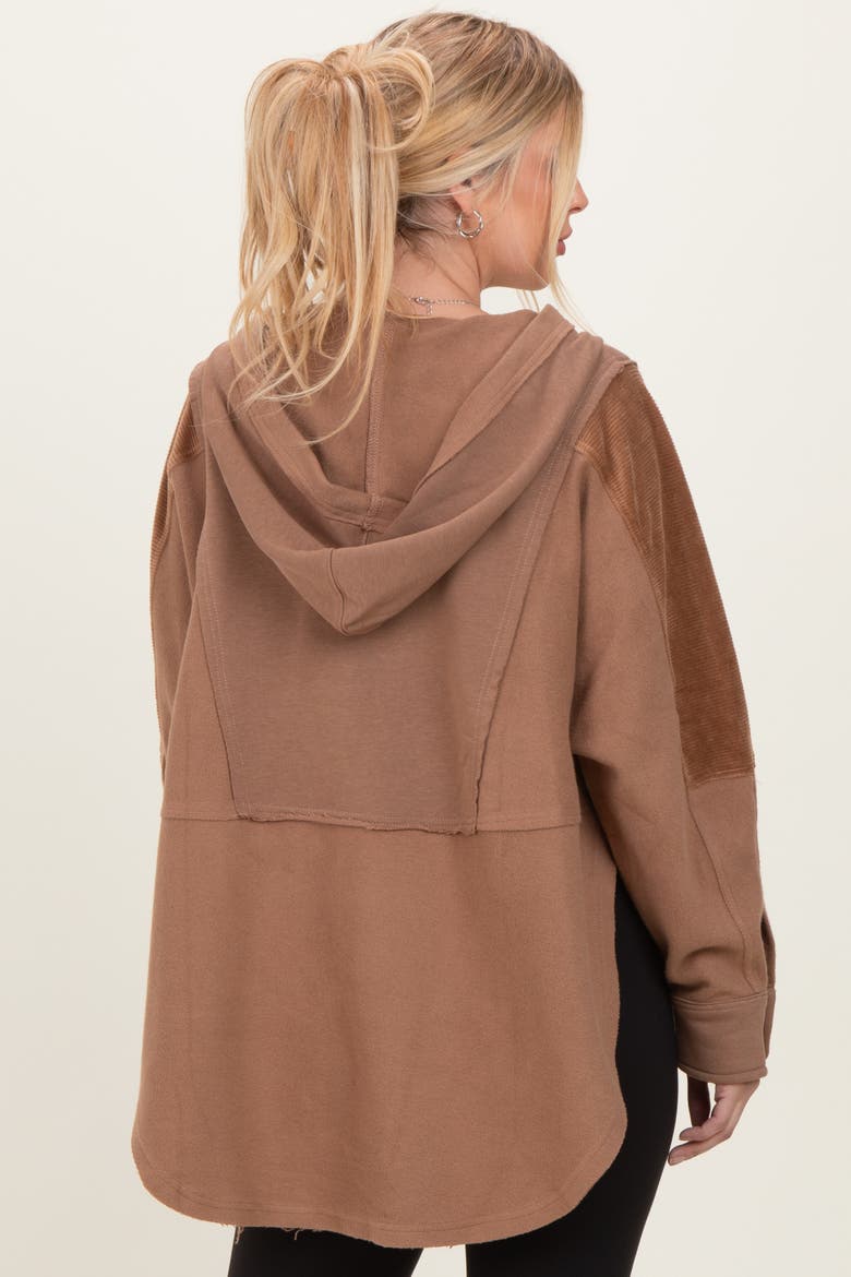 Corduroy Contrast Oversized Hoodie, Alternate, color, Mocha