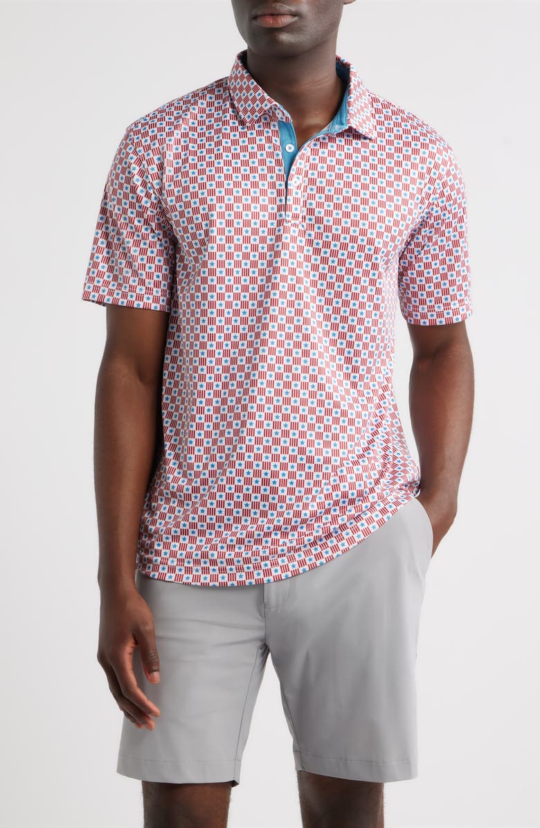 Swannies Waylon Stars & Stripes Print Performance Golf Polo, Main, color, 