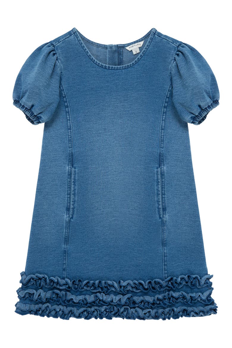 Kids' Puff Sleeve Denim Dress, Main, color, INDIGO
