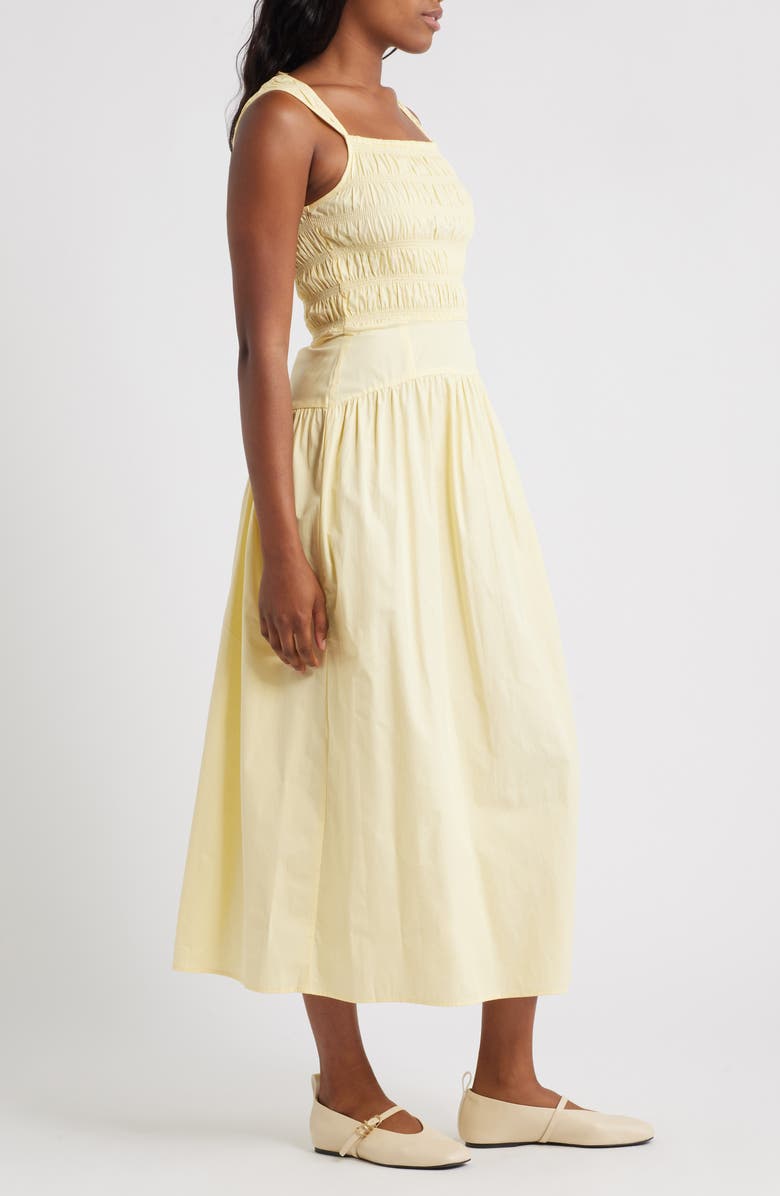Topshop Smocked Cotton Poplin Midi Sundress, Alternate, color, Yellow