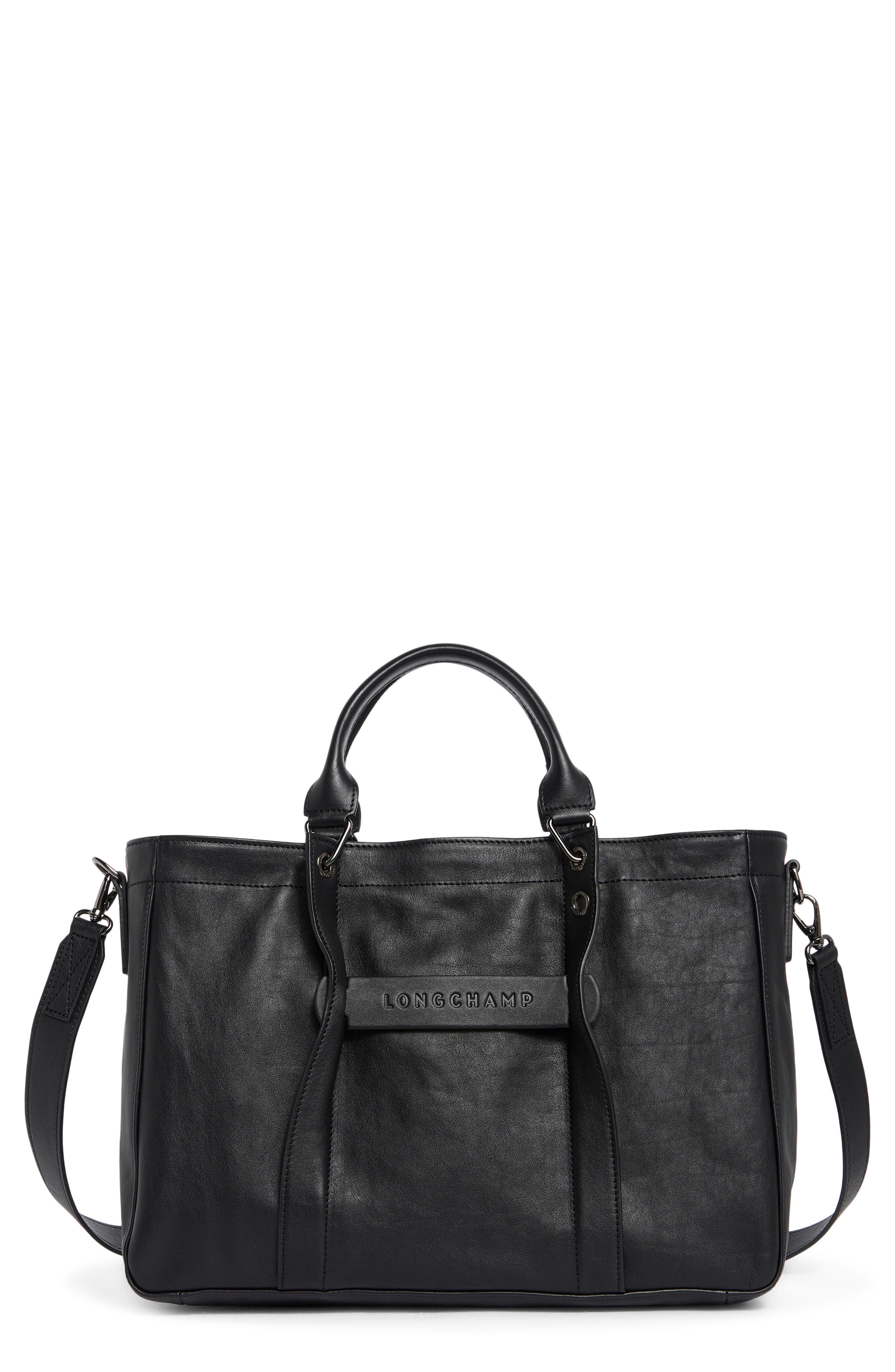 Longchamp LC3D Zip Top Medium Leather Tote Bag