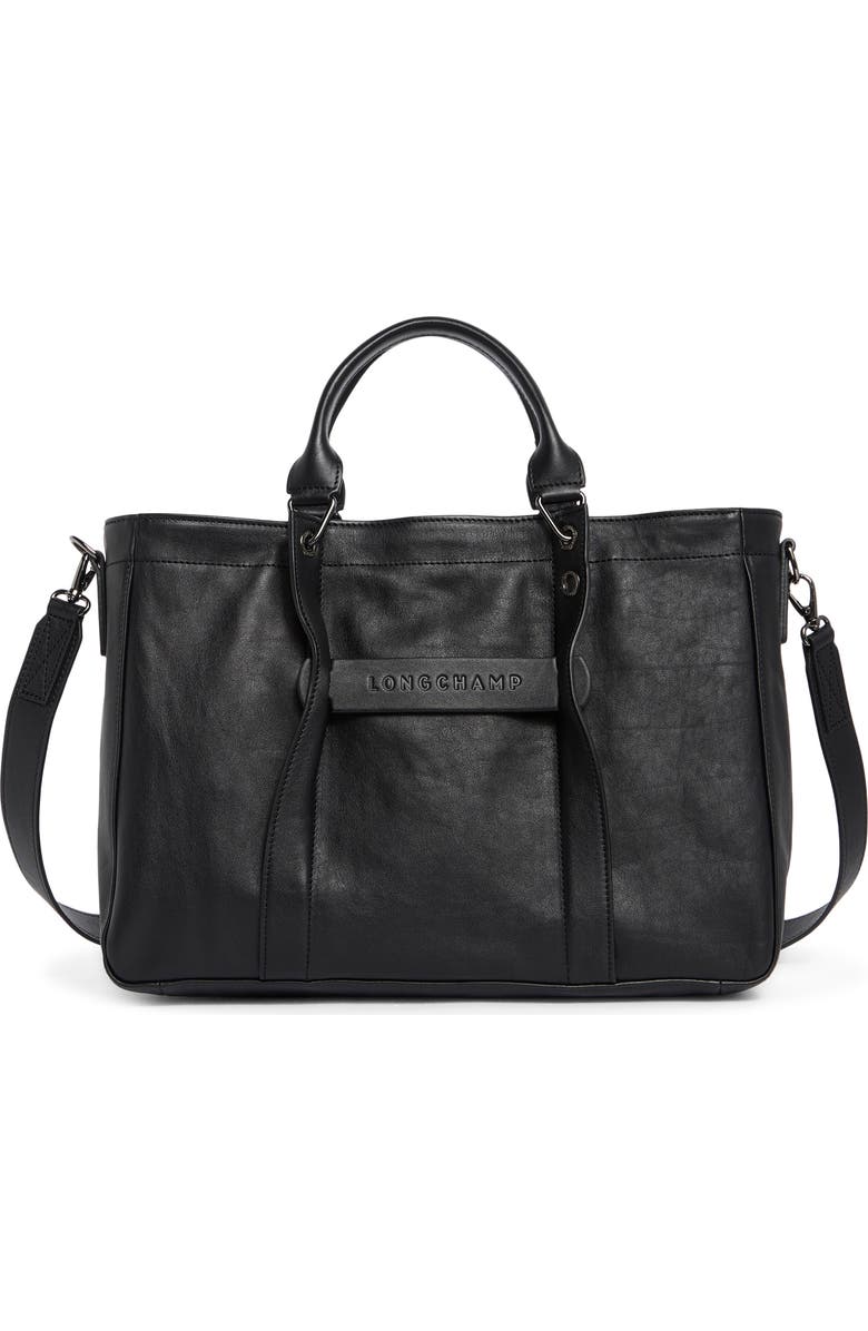 Longchamp LC3D Zip Top Medium Leather Tote Bag, Main, color, Black