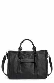 Longchamp LC3D Zip Top Medium Leather Tote Bag