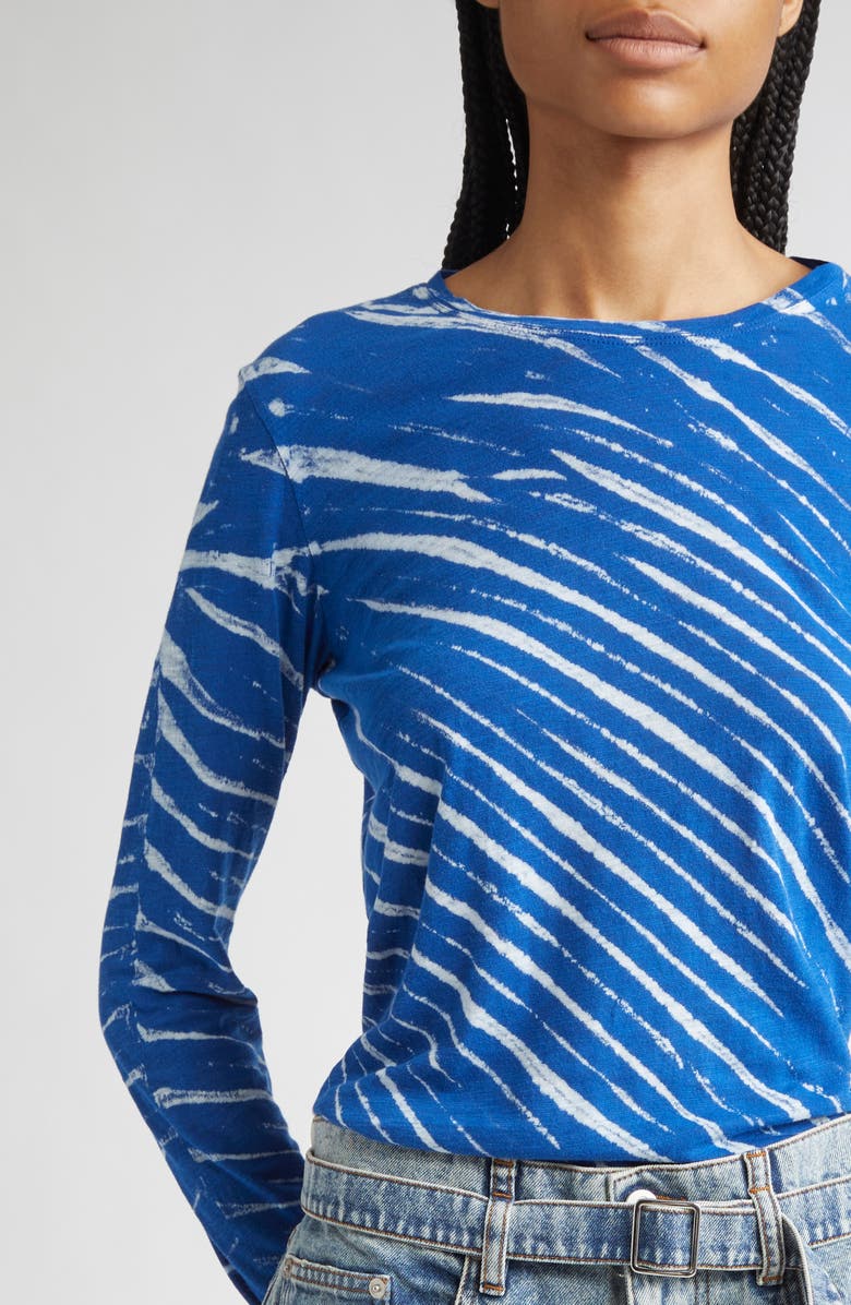 Proenza Schouler Mia Tie Dye Long Sleeve Cotton Tissue T-Shirt, Alternate, color, Blue Multi