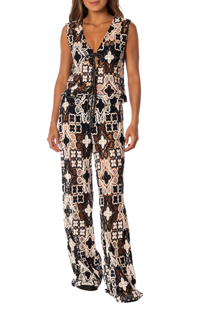 Maaji Raisin Floral Crochet Cover-Up Pants, Alternate, color, Black