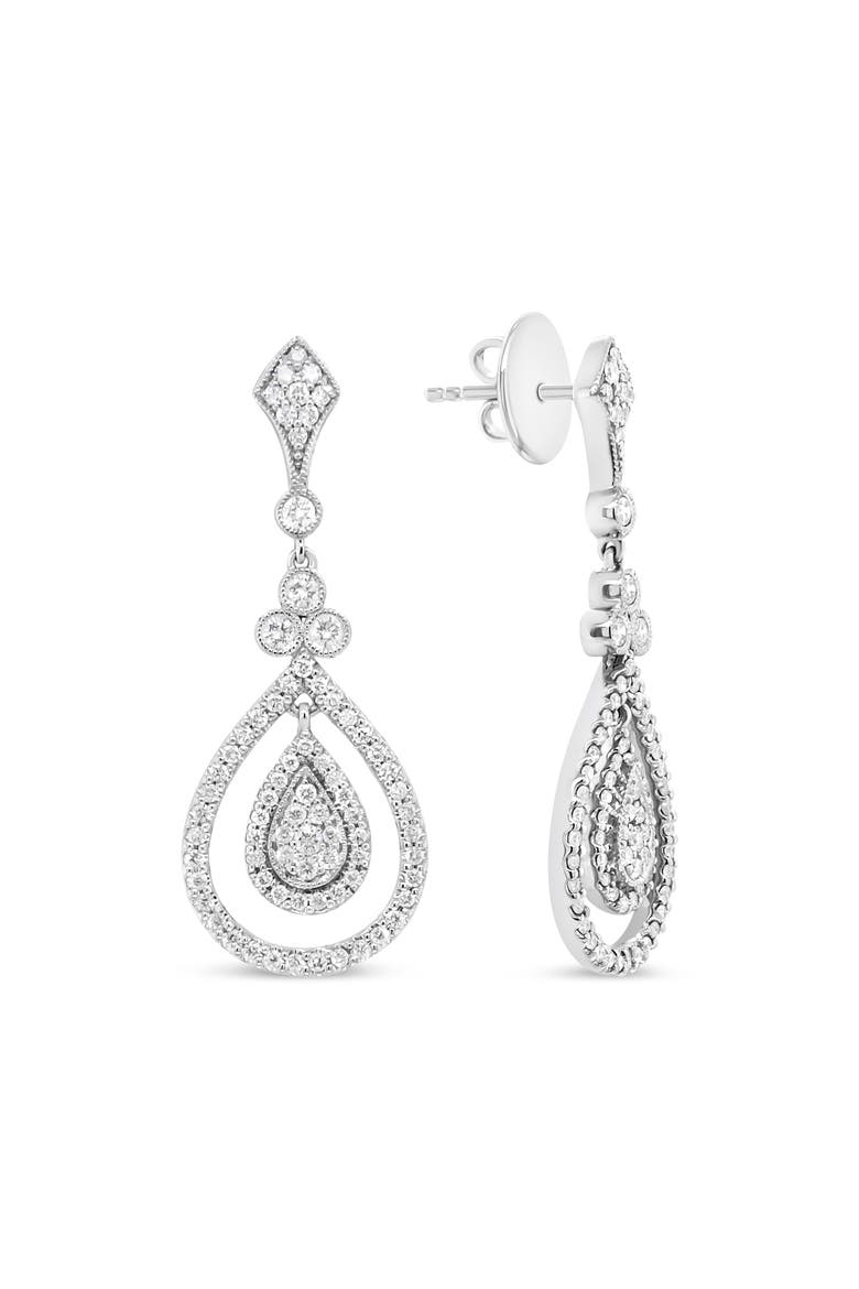 18K White Gold 1 1/4 Ctw Round Diamond Openwork Teardrop-Shaped Dangle Earrings, Alternate, color, White