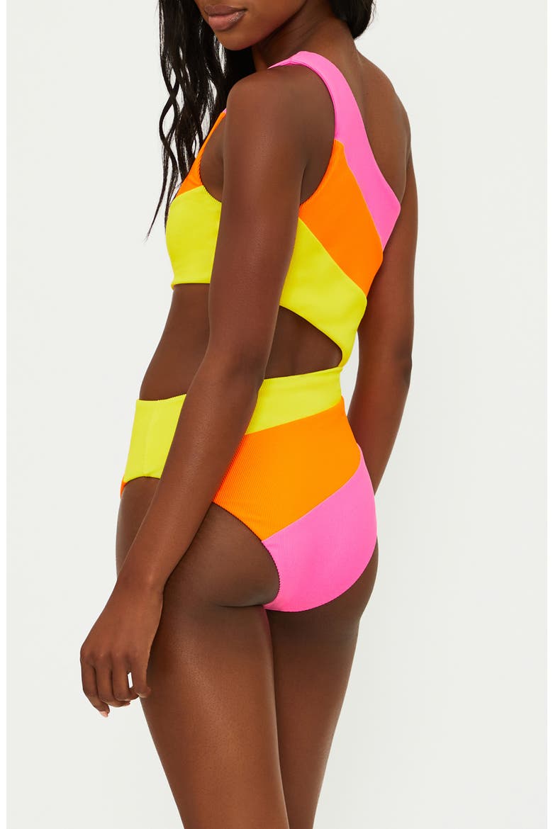 Joyce Stripe Cutout One-Shoulder One-Piece Swimsuit, Alternate, color, SOLEIL COL