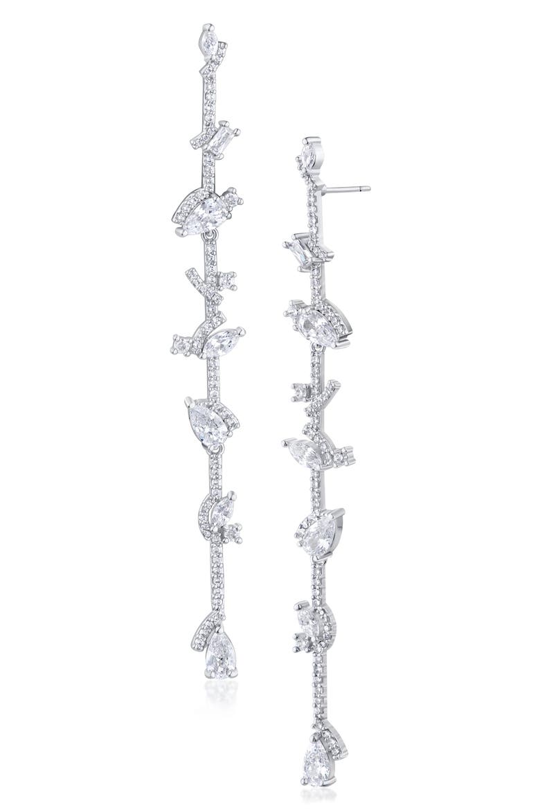 Cubic Zirconia Duster Earrings, Main, color, CLEAR SILVER