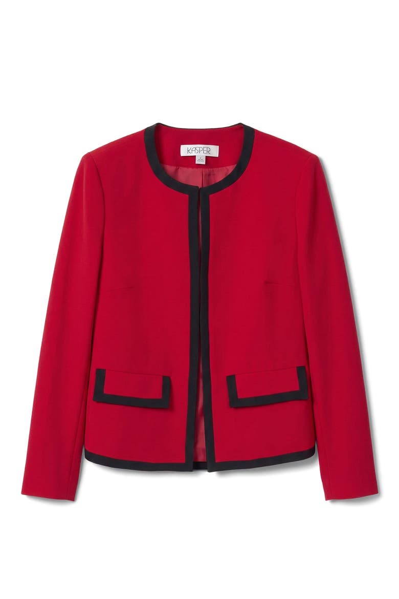 Colorblock Open Front Jacket, Alternate, color, FIRE RED/ BLACK