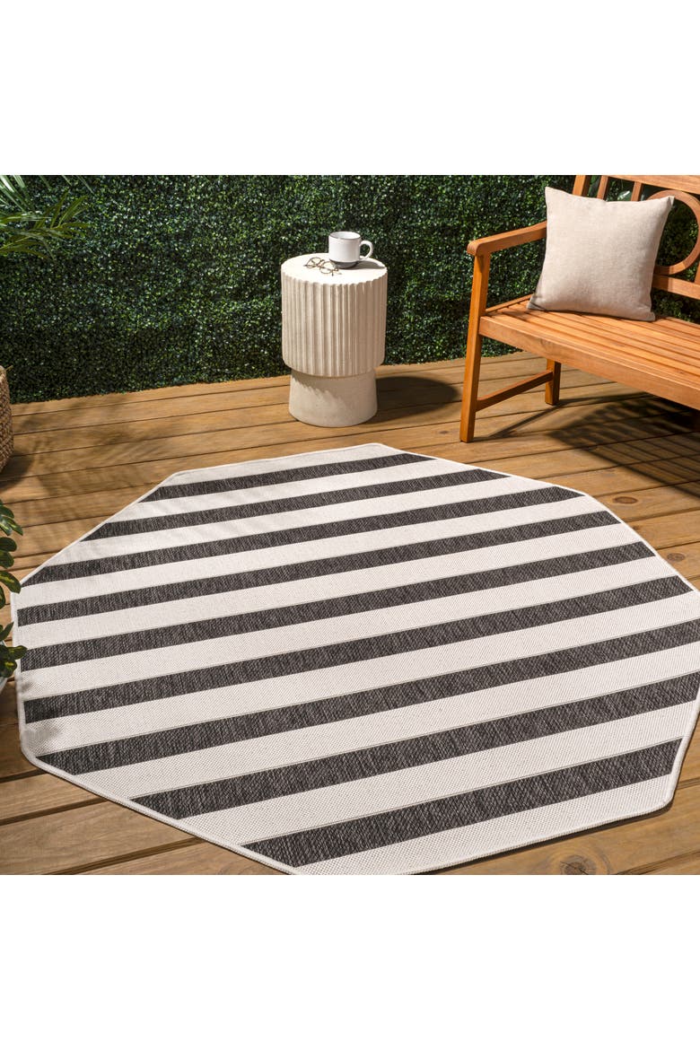 Aveiro Wide Stripe Octagon Indoor/Outdoor Area Rug, Alternate, color, Black/Cream