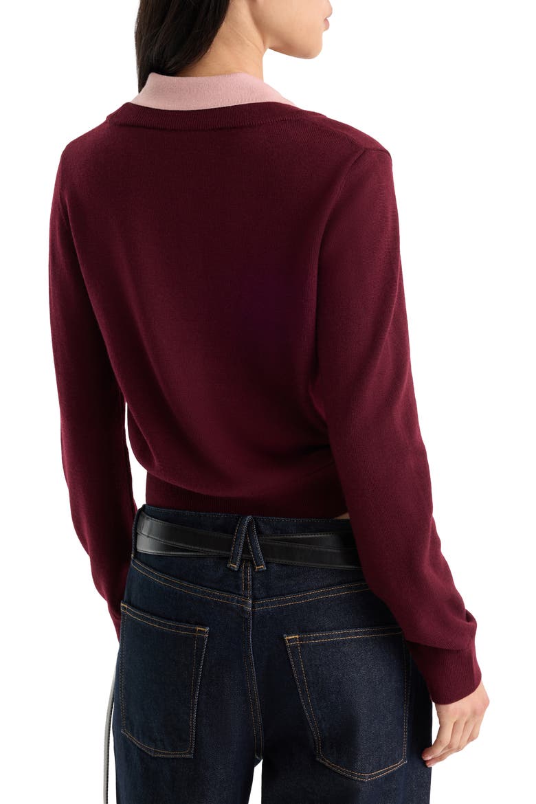 The Two-in-One Merino Wool V-Neck Sweater, Alternate, color, BERRY NOIR WITH BLUSH