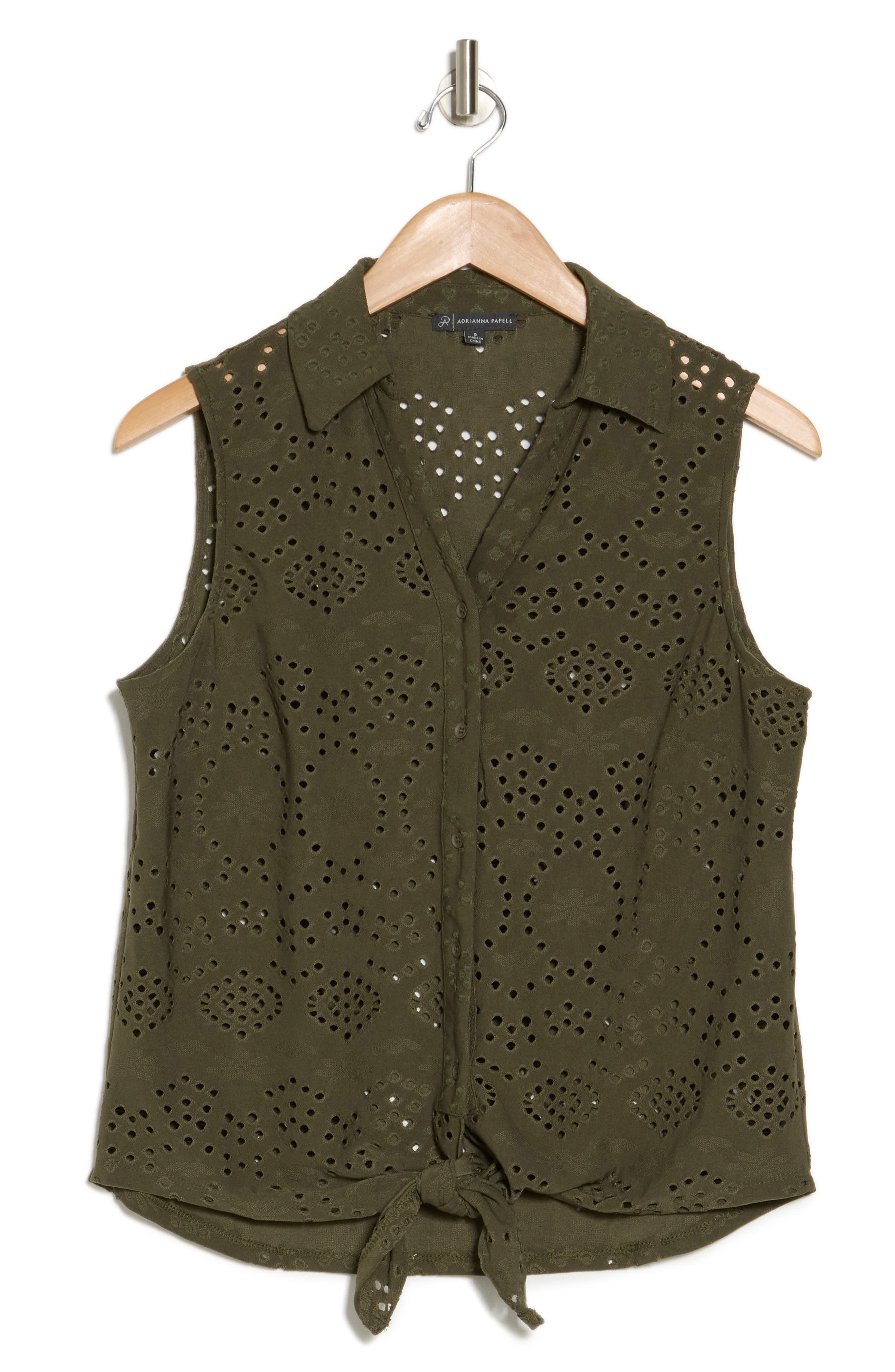Adrianna Papell Eyelet Sleeveless Button-Up Shirt (Women) | Nordstromrack