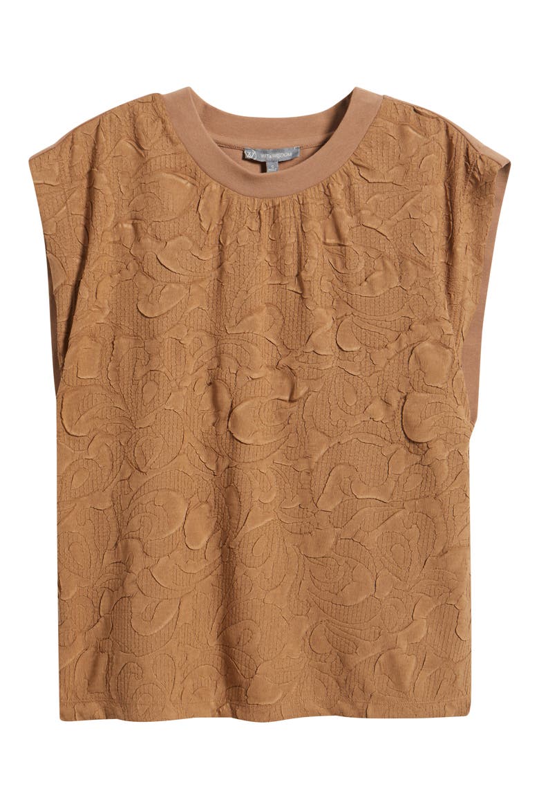 Mixed Media Crinkle Jacquard Top, Alternate, color, BUTTER TOFFEE