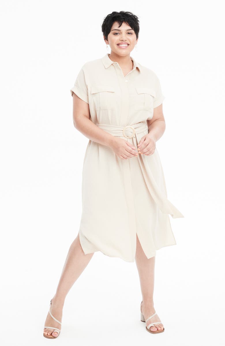 Vince Camuto Rumple Twill Belted Midi Dress, Alternate, color, 