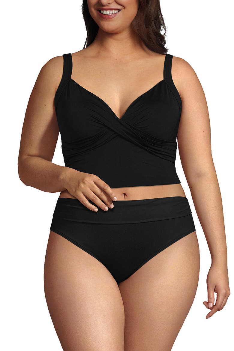 Plus Size DD-Cup V-Neck Wrap Midkini Top, Main, color, Black