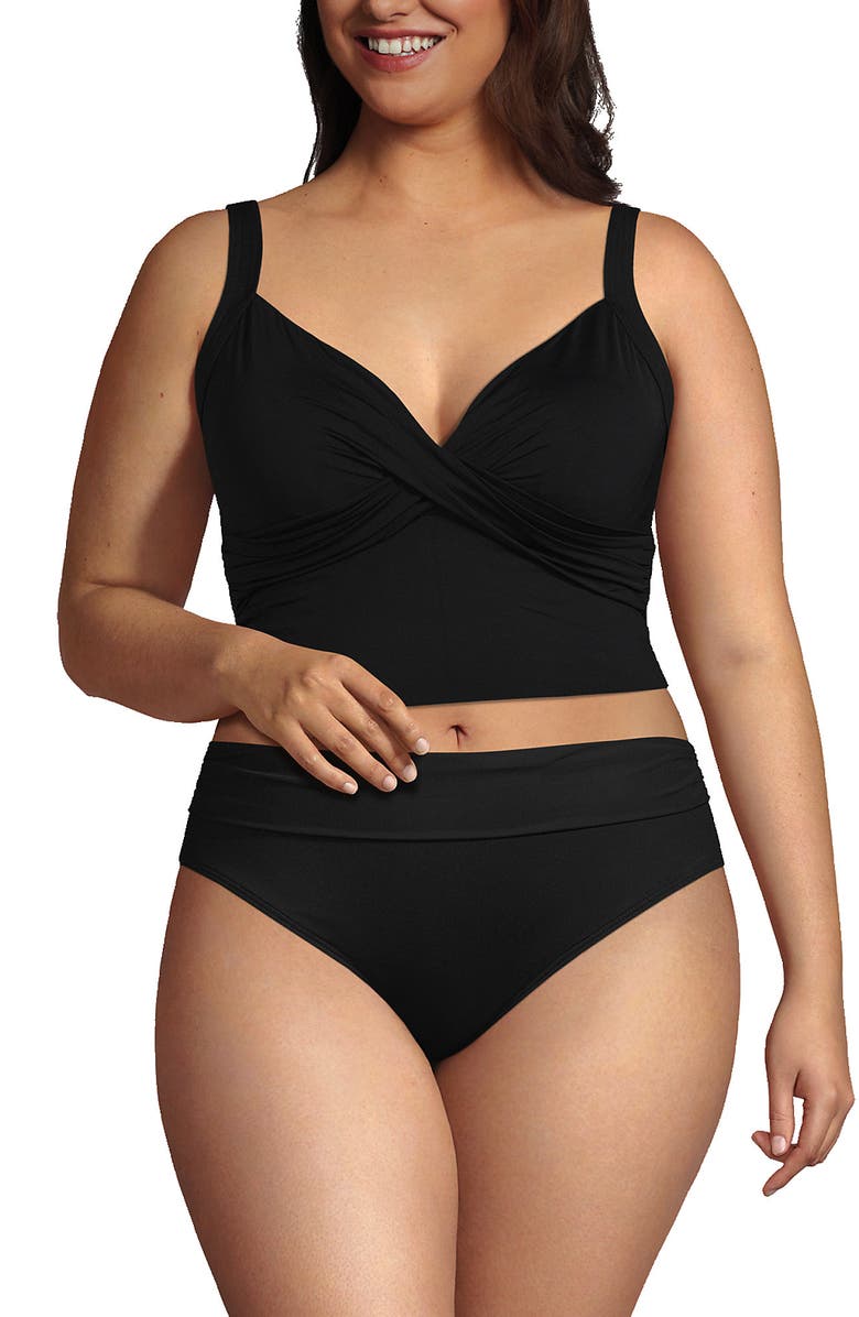 Lands' End Plus Size DD-Cup Sweetheart Wrap Midkini Top, Main, color, Black