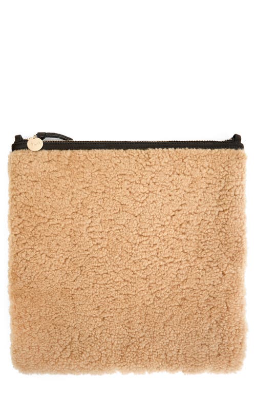 Clare V . Foldover Genuine Shearling Clutch In Brown