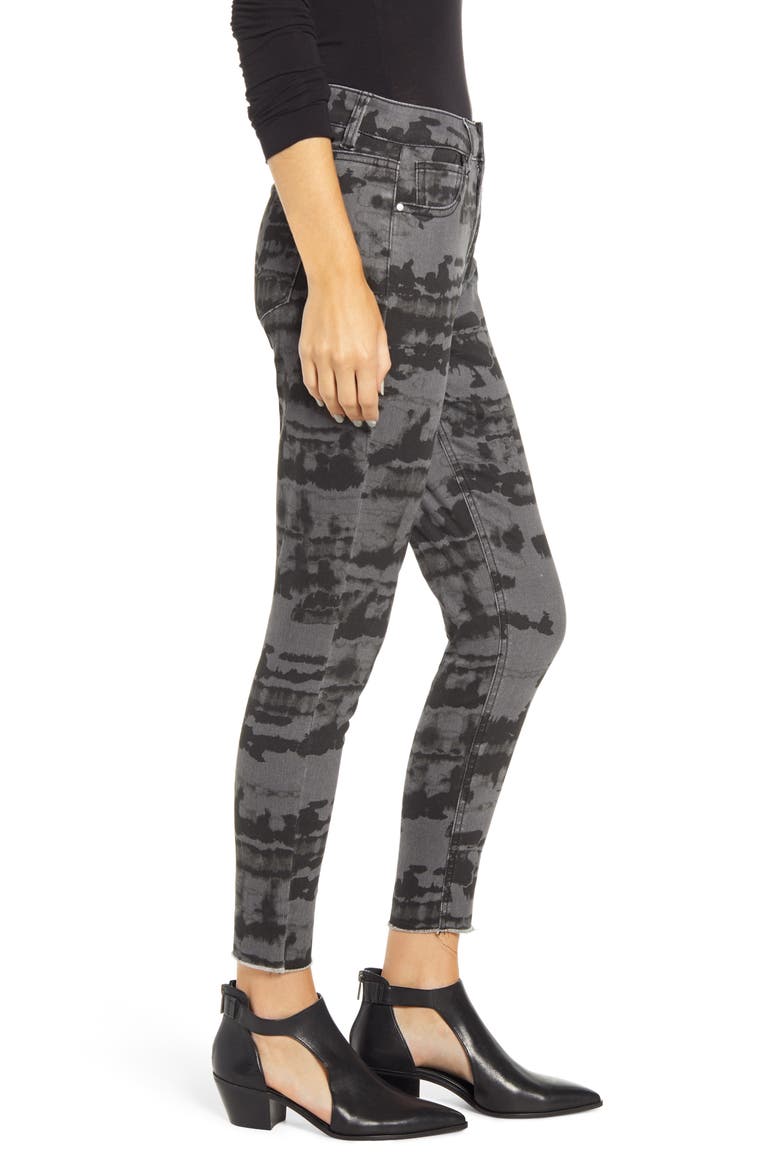 Tie Dye Fray Hem Skinny Jeans, Alternate, color, GREY TIE DYE