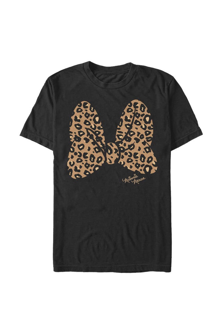 Men's Mickey & Friends Mickey & Minnie Mouse Cheetah Print Bow Signature  Graphic T-Shirt, Main, color, Black