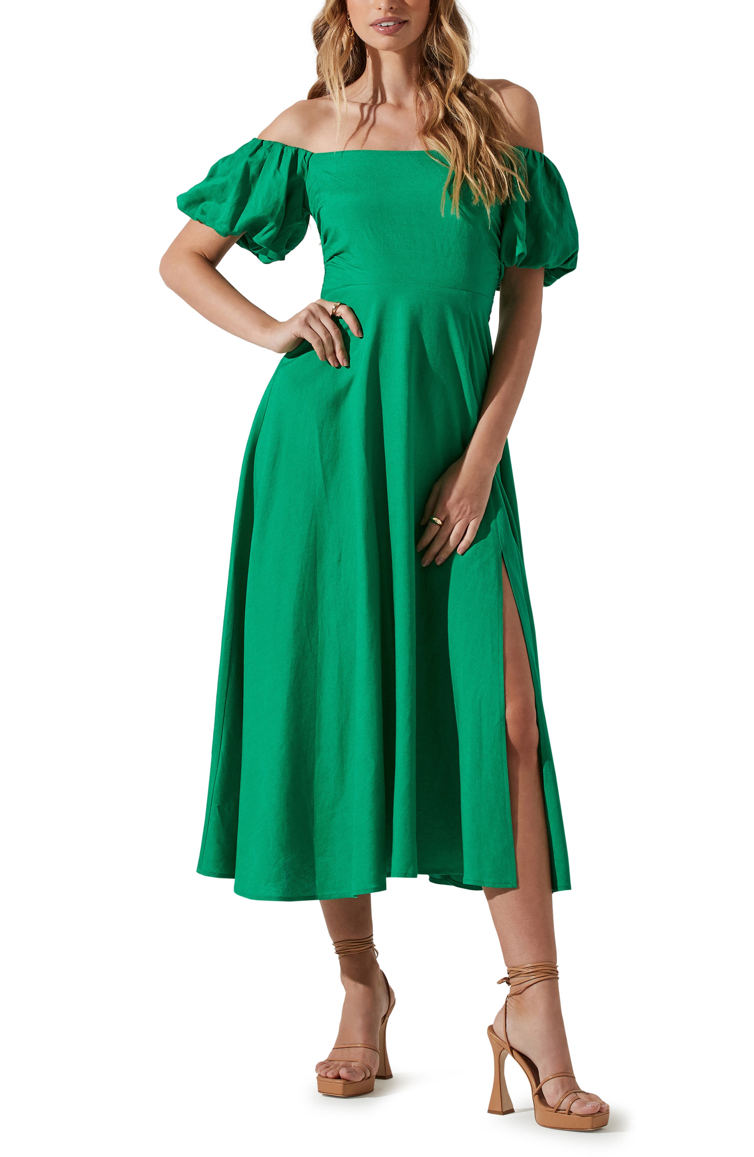 astr the label off the shoulder midi dress Elain Satin Off Shoulder Midi Dress