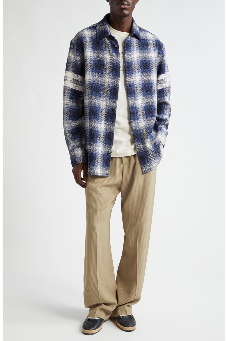 Journey Nolwenn Plaid Button-Up Overshirt, Alternate, color, ICE/ INDIGO