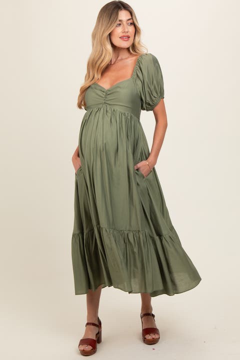 Ruched Sweetheart Neck Tiered Midi Dress
