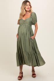 PinkBlush Ruched Sweetheart Neck Tiered Midi Dress