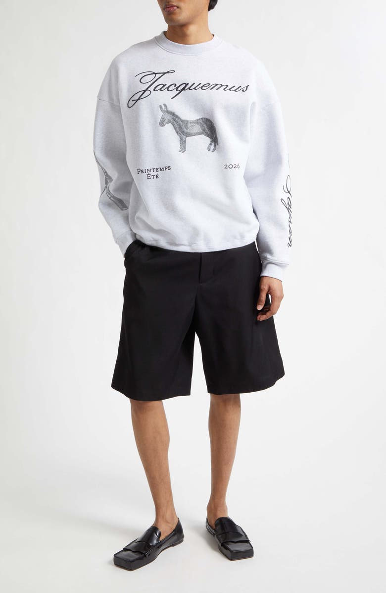 Jacquemus Le Sweatshirt Âne Embroidered Fleece Sweatshirt, Alternate, color, Donkey Jacquard Grey