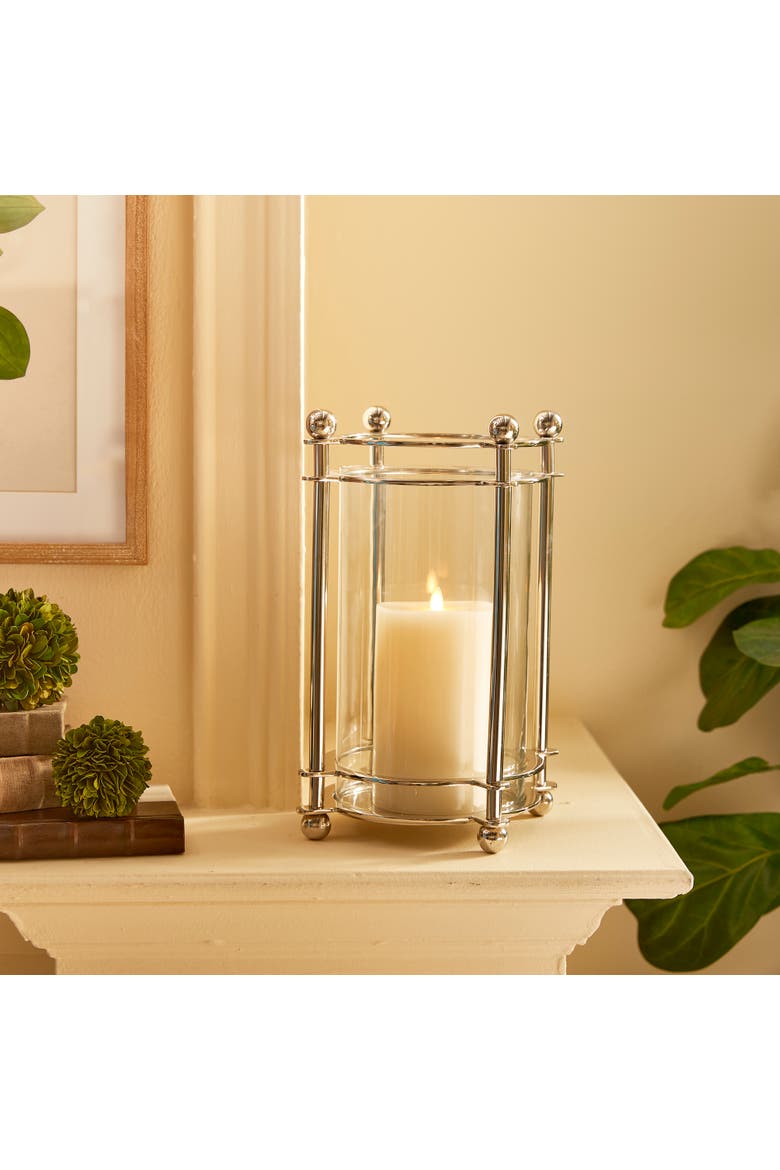 Lauren Chrome Silver Hurricane Glass Candle Holder, Alternate, color, Gold