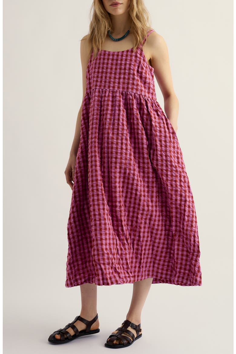 Laity Gingham Organic Cotton Midi Dress, Main, color, GINGHAM CHECK BURNT UMBER
